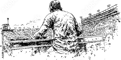 man playing keyboard in a large outdoor stadium concert musician performing live to a crowd at event