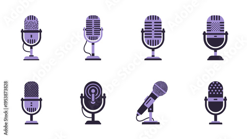 Retro Microphone Icons Set: Vintage Audio Equipment Collection