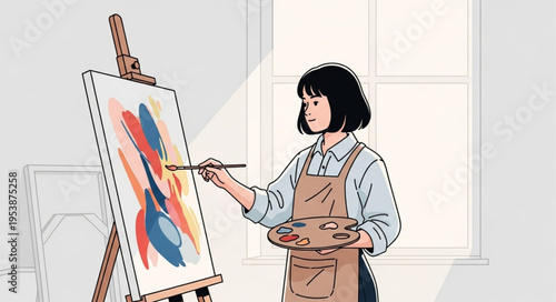 Artist immersed in painting, capturing vibrant colors on canvas with focused expression.