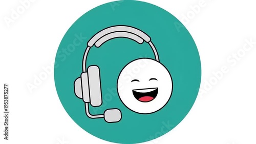 Smiling Face Wearing Headset Icon Animation.