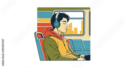 Person listening to music on transportation illustration