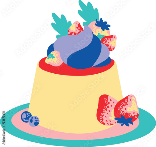 Cute Custard Pudding Dessert Illustration