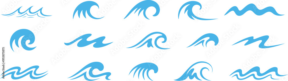 Fototapeta premium Ocean Wave Minimalist vector Icon set
