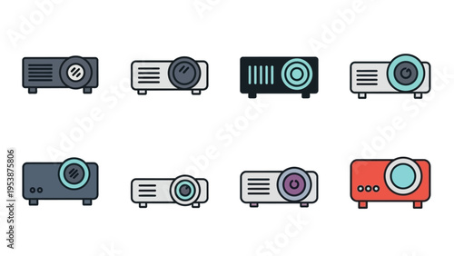 Set of Projector Icons: Modern Flat Design for Presentations and Technology