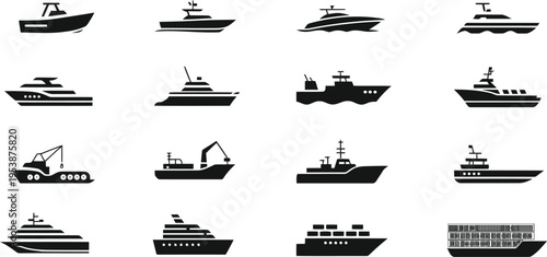 Minimalist Maritime Vessel vector Icon set