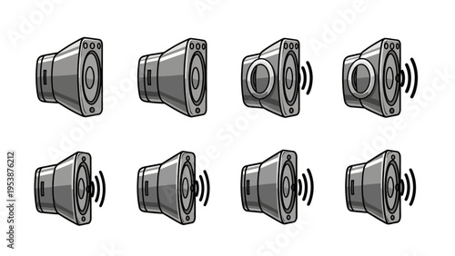 Sound Wave Speaker Icons: Volume Levels and Audio Signal