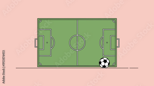 Top View Soccer Field with Ball on Pink Background