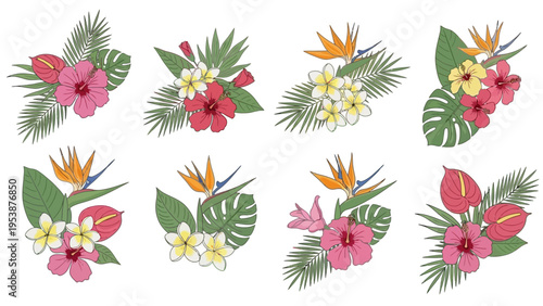 Tropical Flower Bouquets: Hibiscus, Anthurium, Plumeria, Bird of Paradise