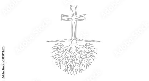 Cross with roots growing underneath.