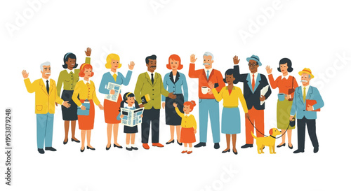 Diverse group of people waving hand gestures illustration