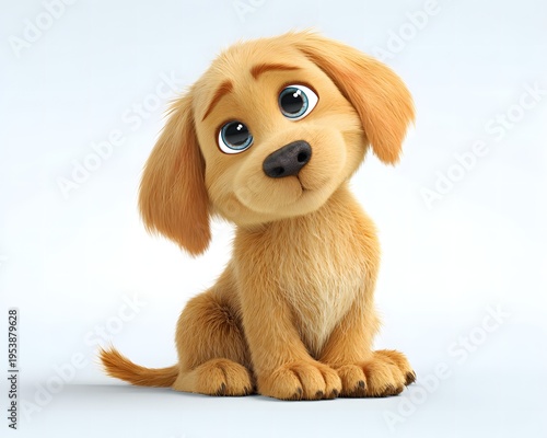 Cute Animated Puppy with Big Eyes and Soft Fur in Playful Pose