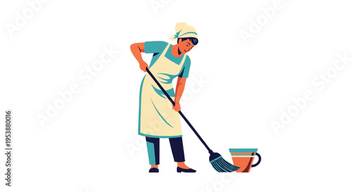 Woman cleaning floor illustration vector isolated white background