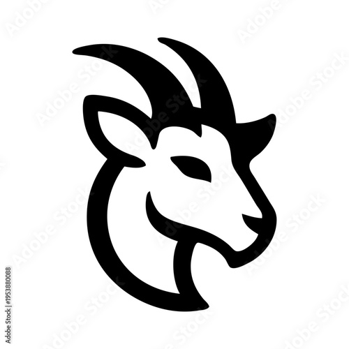 Logotipo con dibujo sencillo con líneas de la cabeza de una cabra vista de perfil 