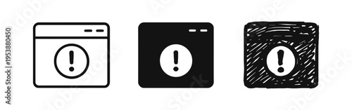 Warning and Error Icon Set with Exclamation Mark in Different Styles; Alert Message Window Icons