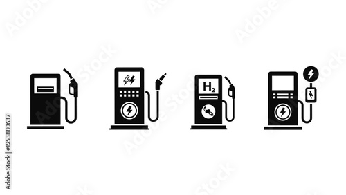 Alternative Fueling Stations Icons: Gas, Electric, Hydrogen, and EV Charging
