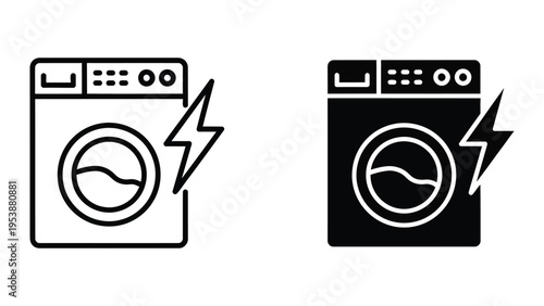 washing machine icons with lightning bolts vector illustration