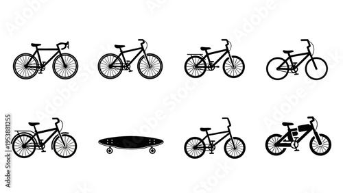 Collection of Bicycle and Skateboard Icons: Various Styles