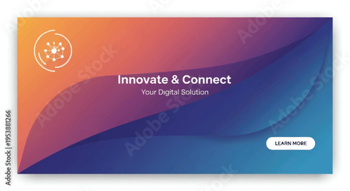 Innovate and connect digital solution web banner with wavy gradient layers and network icon