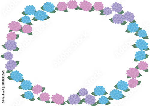 Hydrangea Circular Frame Vector Isolated | Japanese Summer Floral Wreath with Transparent Background　紫陽花の円形フレームベクター（背景透過）｜梅雨・初夏の花リース素材