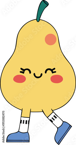 Happy Pear Stepper Vector Character with Blue Shoes and Striped Socks