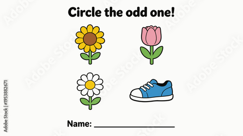 Educational game for children featuring flowers and a shoe  