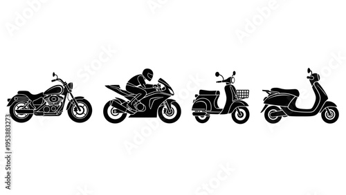 Motorcycle and Scooter Silhouettes Collection: A Variety of Two-Wheeled Vehicles