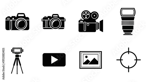 Photography Icons: Cameras, Video, Flash, Tripod, Play Button, Picture, Target