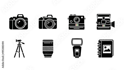 Photography Icons: Cameras, Lens, Tripod, Flash, Photo Album