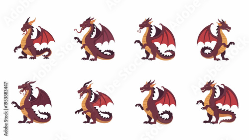 Pixel Art Dragon Character Sprite Sheet with Multiple Poses
