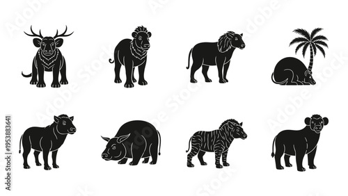 Set of African Safari Animals Silhouette Icons