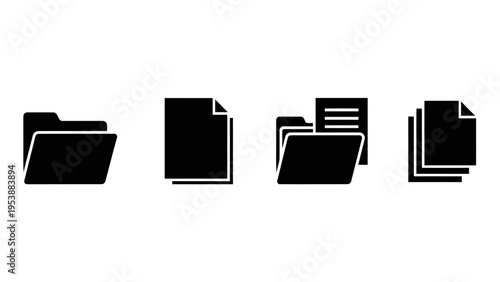Set of black icons representing folders and documents on a white background