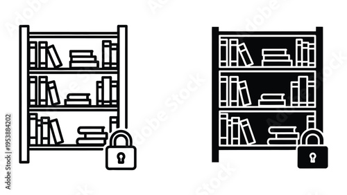 Secure book storage vector illustration with locked bookshelves