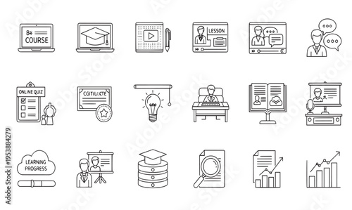 Business Growth Success and Competitive Strategy Line Icon Set