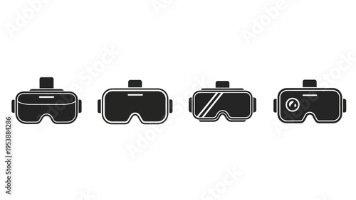 Set of four black icons representing different virtual reality headsets