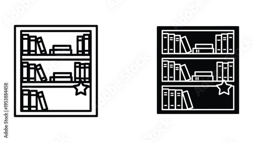 bookshelf icons with books and star vector illustration