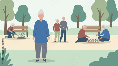 Senior citizens enjoying leisure activities and hobbies in a public park