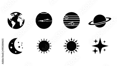 Space Icons: Planets, Sun, Moon, Stars, Earth, Jupiter, Saturn