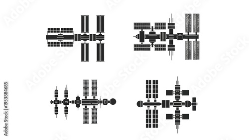 Space Station Icons: Set of 4 Orbital Outpost Silhouettes