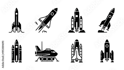 Space Rocket Icons: Launch, Flight, Shuttle, Lander - Vector Set