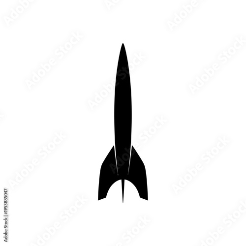 Sleek Black Rocket Ship Silhouette Against White Backdrop.