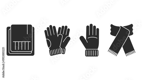 Winter Clothing Icons: Scarf, Gloves, Mittens, and Folded Fabric