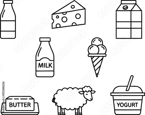 Dairy products and related food items illustrations