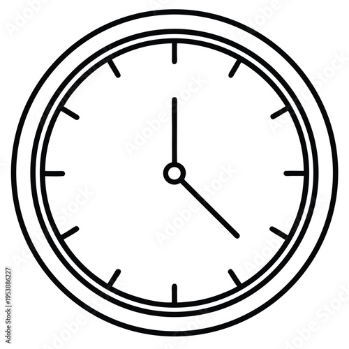 Minimal Clock Time Icon Black Flat Vector Simple Outline Watch Symbol