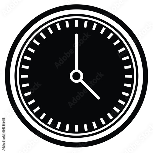 Minimal Clock Time Icon Black Flat Vector Simple Outline Watch Symbol