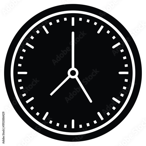 Minimal Clock Time Icon Black Flat Vector Simple Outline Watch Symbol