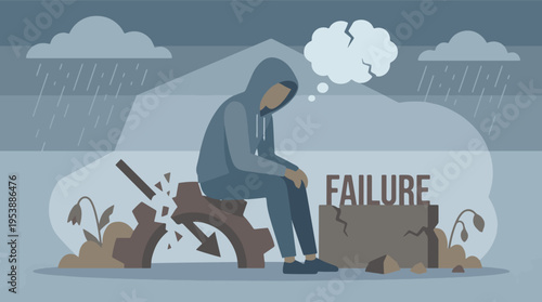 Conceptual illustration of depression, failure, and mental health struggles
