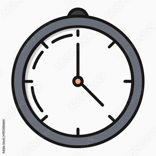 Minimal Clock Time Icon Black Flat Vector Simple Outline Watch Symbol