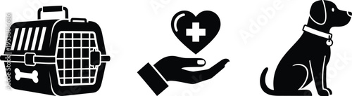 Animal rescue and care services logo with pet crate heart and dog