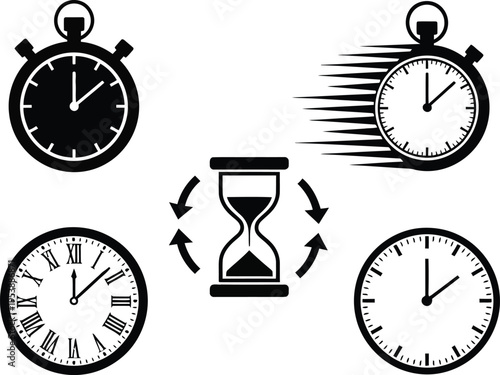 Time and clocks concept with stopwatch and hourglass