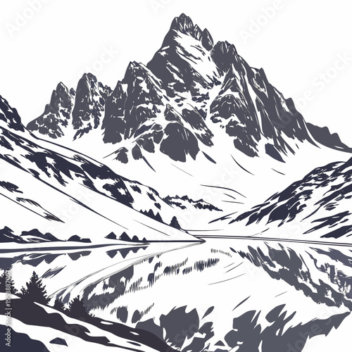 Monochrome Snowy Mountain Landscape winter nature